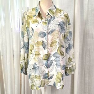 Alfred Dunner Pastel Leaf Print Womens‎ Button Down Shirt Size XL